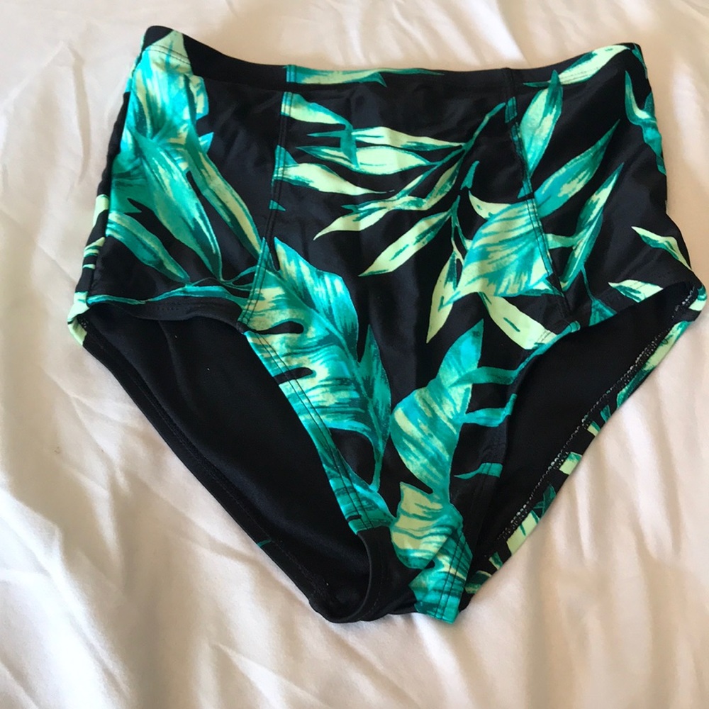 High waist leaf print bikini bottoms